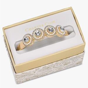 Charter Club Gold Tone and Silver Crystal Clustered Faux Pearl Bracelet In Box